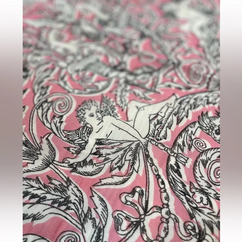 VINTAGE BABE CREATION Woman's Neck‎ Scarf Head Wrap Pink Black cherubs angels